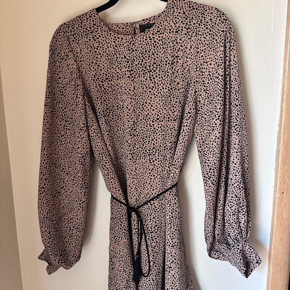Reset by Jane Womens Tan Animal  Print Long Sleeve Tie Waist Dress